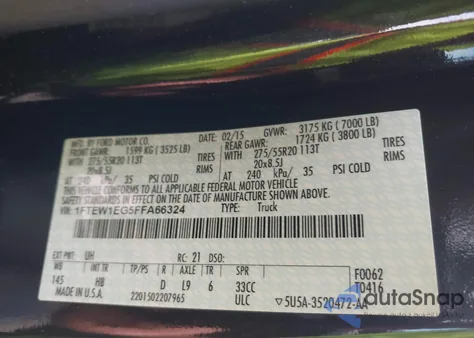 2015 Ford F-150 Lariat из США, поврежденный, VIN 1FTEW1EG5FFA66324